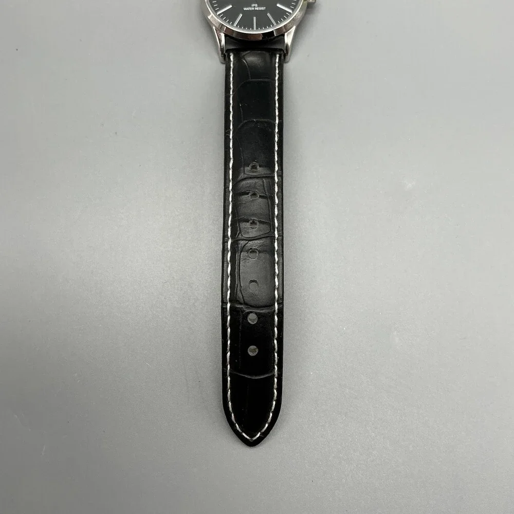 Q&Q Womens Watch 30mm Black Dial Silver Tone Black Leather Band New Battery